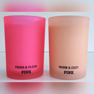 Victoria's Secret PINK candles Fresh & Clean Warm & Cozy Set Of 2 Single Wick